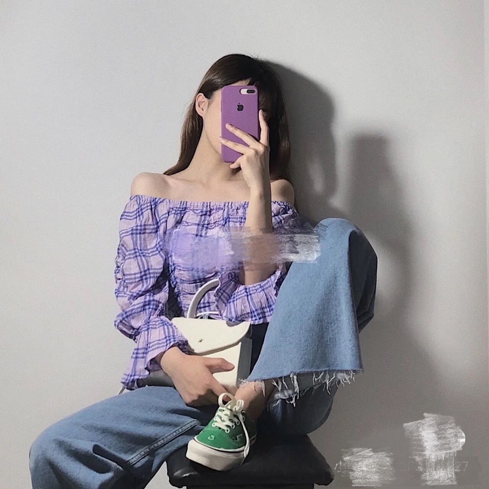 Zara lilac cropped plaid top